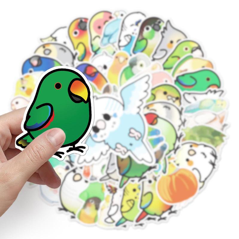 50pcs Cartoon Parrot Pattern Stickers, Cute Animals Pattern Waterproof Decorative Stickers, DIY Decals For Water Bottle, Laptop, Phone Case, Scrapbooking, Journal Making