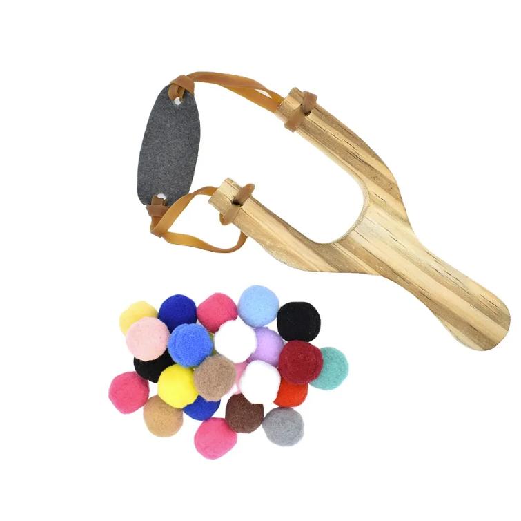 Kids Children Wood Slingshot Felt Ball Felt Plush Ball Ammo Slingshot Kit Parent-Child Game Wooden Toy Slingshot