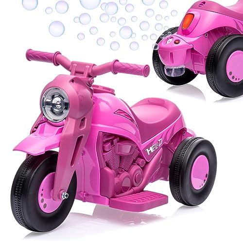 6V Battery Powered Electric Bubble Car Motorcycle for Toddlers 3+, 1.9 MPH Speed, LED Headlights, Music, Pedal, Forward Reverse, 3 Wheels, Available in Pink, Red, Beige, Green