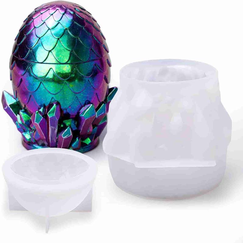 Dragon Egg Resin Molds, Large Resin Jar Resin Epoxy Molds with Lid and Crystal Cluster Base, Lifelike Dinosaur Egg Silicone Molds for Epoxy Resin, DIY Craft,DIY Gift-LET'S RESIN