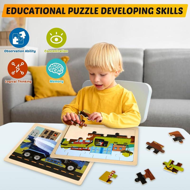 Wooden Vehicle Puzzles for Kids Age 3 4 5 Year Old, 4 Pack 24 count Montessori Toddler Jigsaw Puzzles for Girl boy Activities Preschool Learning Educational Birthday Gift Travel Autistic Wooden Toys