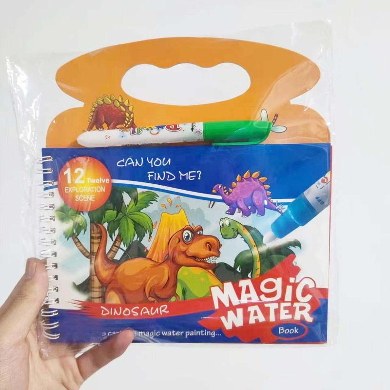 2pcs Magic Water Colouring Book with Random Color Pen, Cartoon Animal Pattern Painting By Number Book Gift