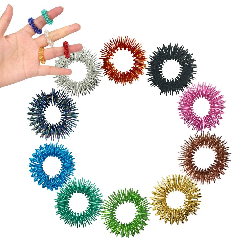 Spiky Sensory Rings, 10 Pack Different Colors, Stress Relief Fidget Sensory Toys, Fidget Rings,Massager Rings