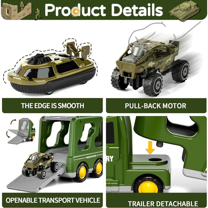 Military Truck with Army Toy Set ,14 in 1 Mini Diecast Battle Car Set with Lights and Sounds, Christmas & Birthday Gift