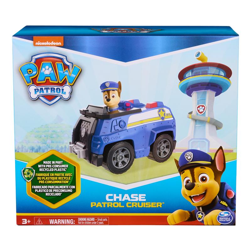 PAW Patrol, Chase’s Patrol Cruiser, Toy Car with Collectible Action Figure, Sustainably Minded Kids Toys for Boys & Girls Ages 3 and Up