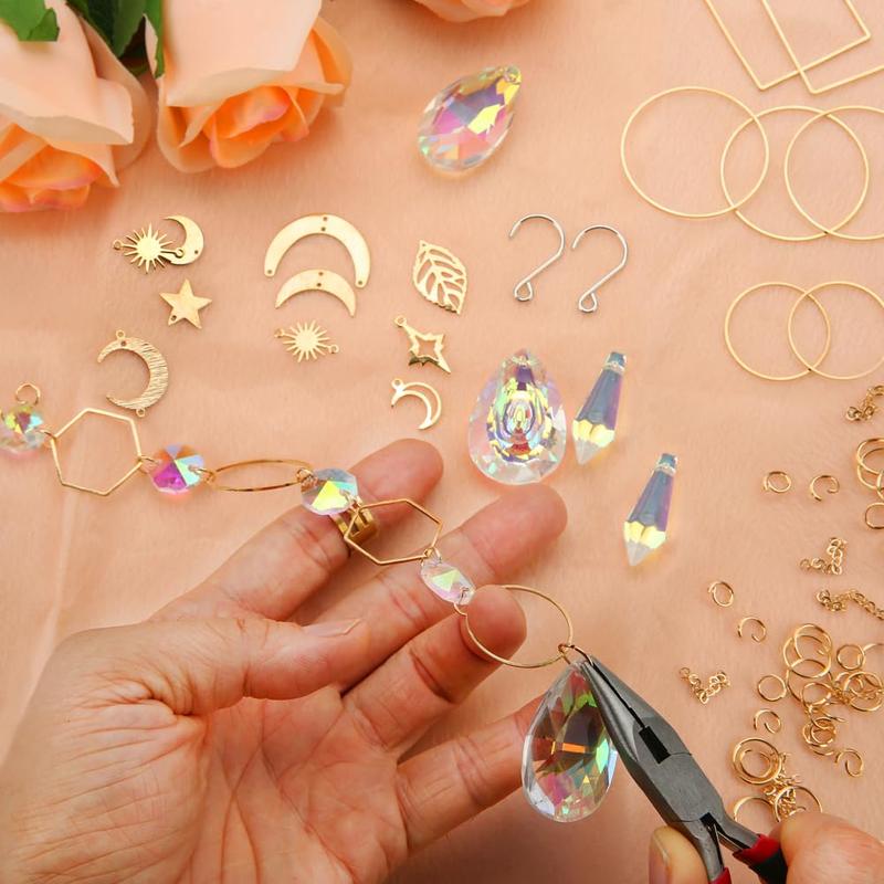 DIY Artificial Crystal Prism Jewelry Making Kit, 200pcs set Colorful Glass Hanging Prism and Accessories, DIY Supplies, Indoor & Outdoor Garden Decoration, Christmas Gift