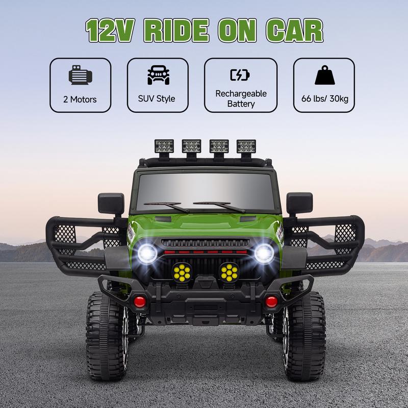 Qaba 12V Ride on Truck, Ride on UTV, Battery Powered Electric Car with Parent Remote, 4 Suspension Wheels, Music Horn LED Lights