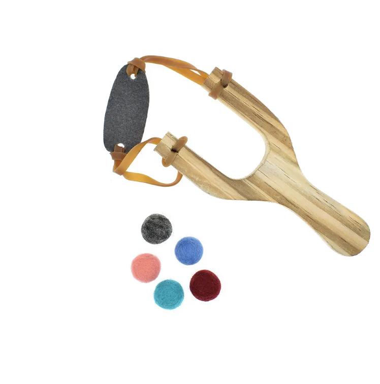 Kids Children Wood Slingshot Felt Ball Felt Plush Ball Ammo Slingshot Kit Parent-Child Game Wooden Toy Slingshot