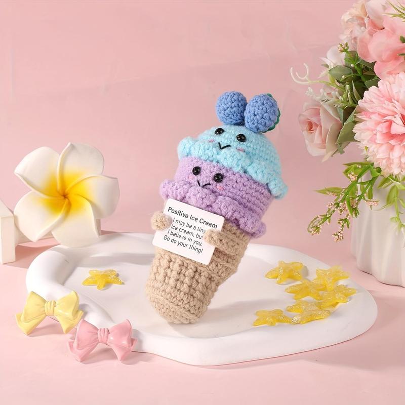 Positive Crochet Ice Cream, 1 Count Emotional Support Cute Ice Cream Shaped Knitted Doll, Crochet Toys, Encouragement Gifts, Birthday Festival Gifts