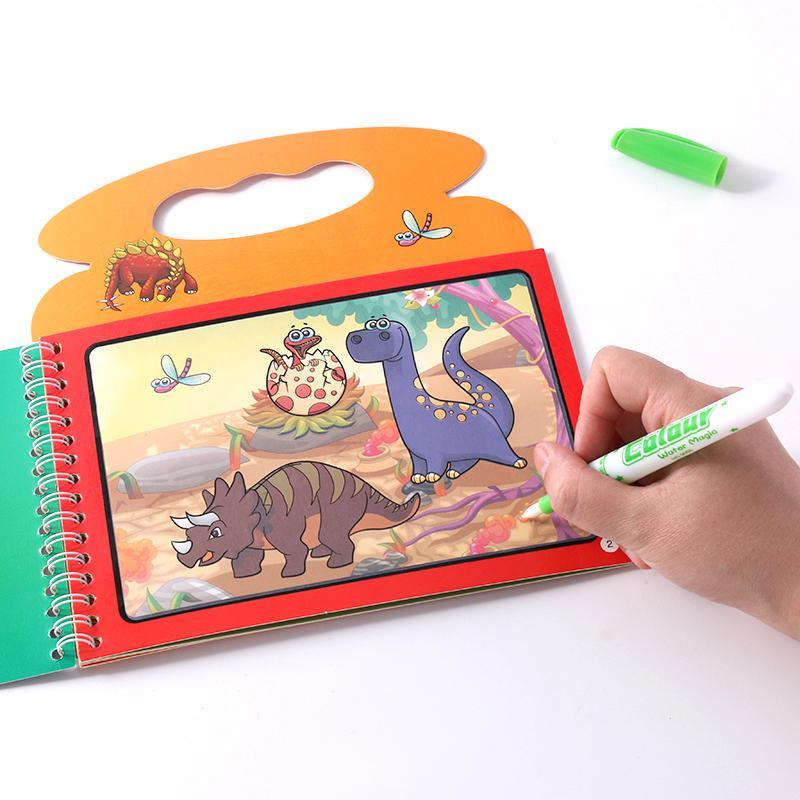 2pcs Magic Water Colouring Book with Random Color Pen, Cartoon Animal Pattern Painting By Number Book Gift