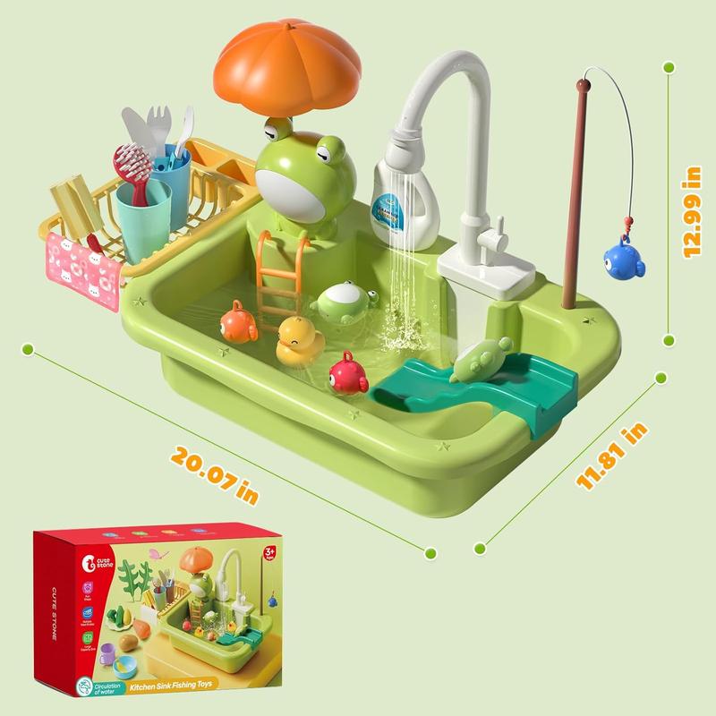 CUTE STONE Play Sink with Running Water, Kitchen Sink with Upgraded Electric Faucet, Play Kitchen , Realistic play food set learning cookingset