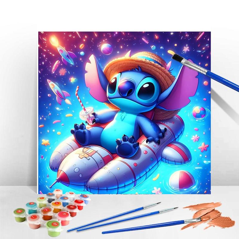 Stitch Pattern Oil Painting Kit, Acrylic Paint Kit, DIY Painting Supplies for Home Decor, Cartoon Inflatable Boat Room Decor, DIY Teenager's Gifts