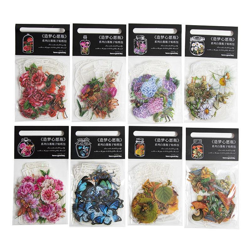 Random Color Flower & Mushroom Pattern Sticker, 40pcs set Transparent Pet Sticker, DIY Decorative Sticker for Scrapbooking & Journal Making