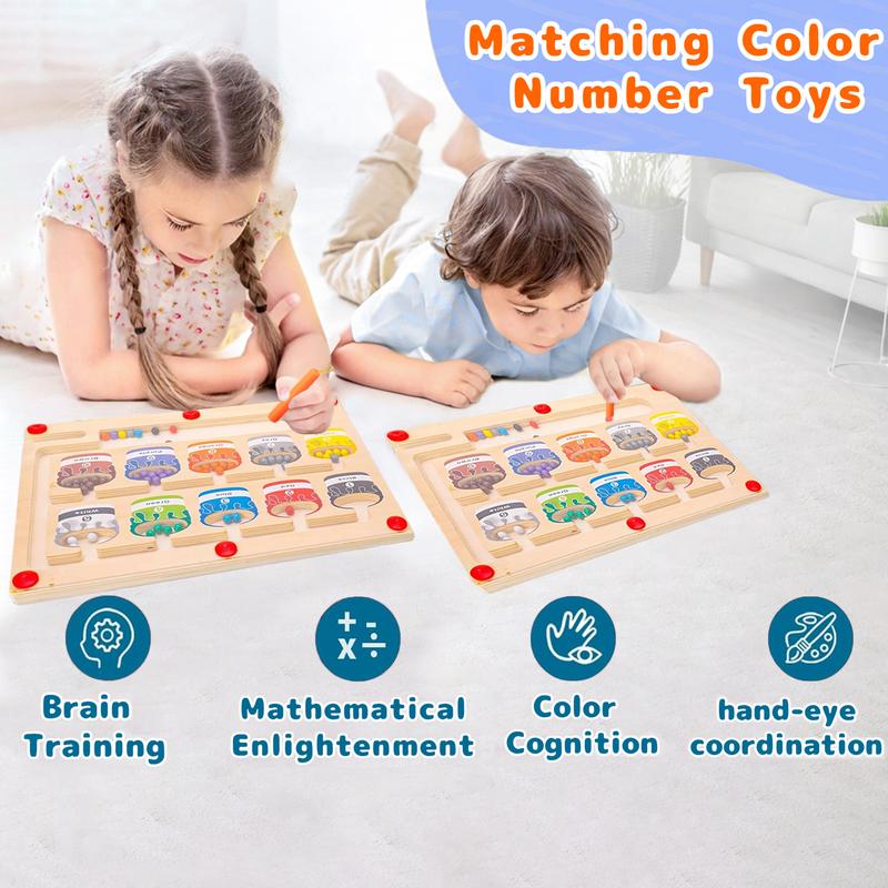 Magnetic Color and Number Maze, Montessori Toys for 3+ Year Old, Educational Learning Color Matching Counting Wooden Puzzle Activity Board Kids Toys Gift for Toddlers Boys Girls Preschoolers magnetic boardgames