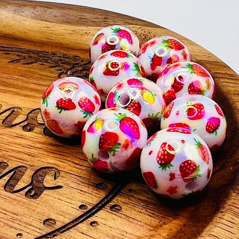 Strawberry Print UV AB 16mm Chunky Acrylic Bead Set of 5