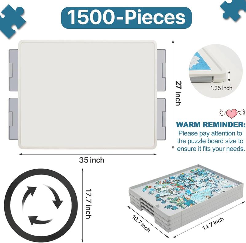 1500PCS Rotating Plastic Puzzle Board with Drawers and Cover 35