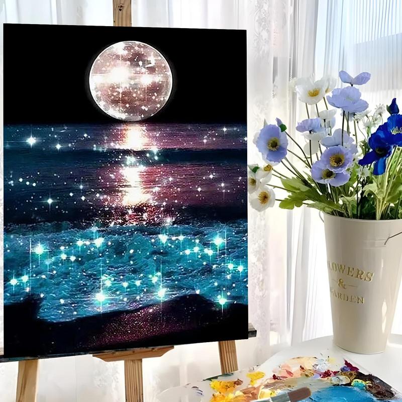 Starry Night Sea Pattern DIY Painting by Numbers Kit without Frame, 1 Set DIY Paint by Number Kit, Wall Art Decoration for Home Living Room Bedroom