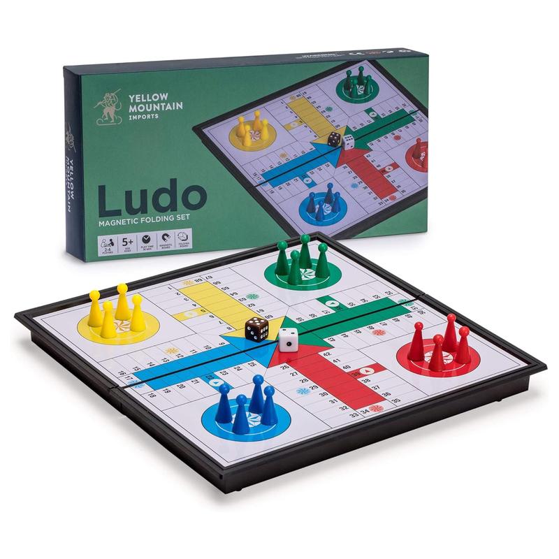 Yellow Mountain Imports Ludo Magnetic Folding Travel Board Game Set - 9.8 Inches - Portable Classic Strategy Game Set