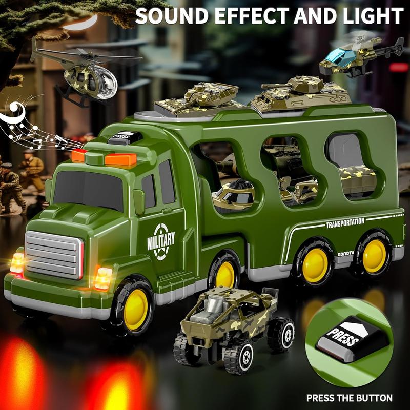 Military Truck with Army Toy Set ,14 in 1 Mini Diecast Battle Car Set with Lights and Sounds, Christmas & Birthday Gift