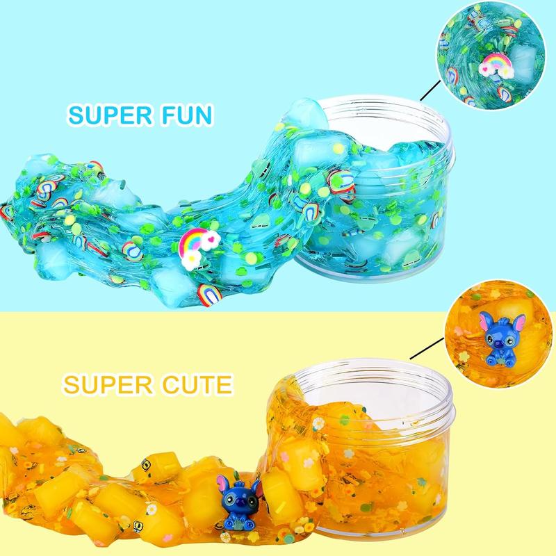 2 Pack Jelly Cubes Crispy Slime Set, Clear Crystal Slime with Rainbow and Yellow, Super Soft and Non-stick, Birthday Gift Slime Party Favors. Toys for Kids Boys Girls i