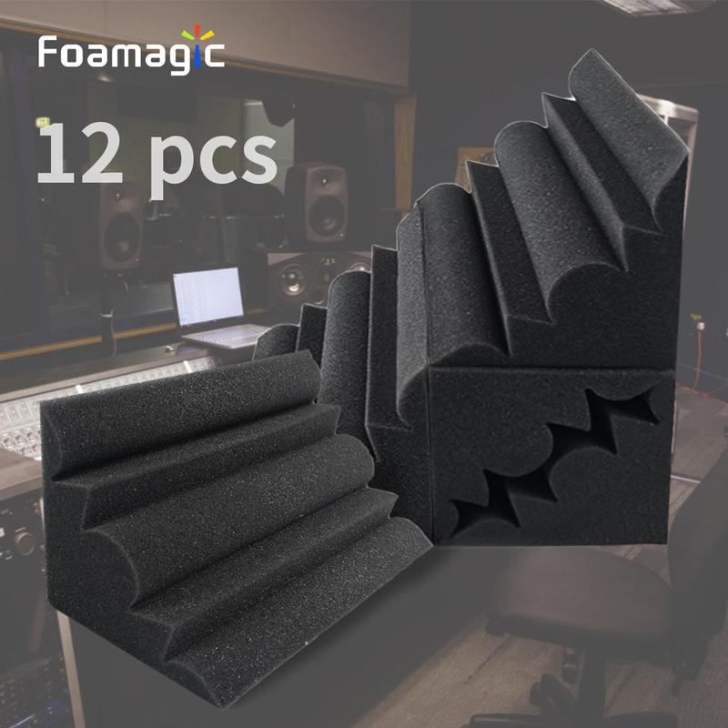 Acoustic Bass Traps Corner Foam Panel, 12pcs Soundproof High Density Sound Absorption Studio Corner Foam Pads