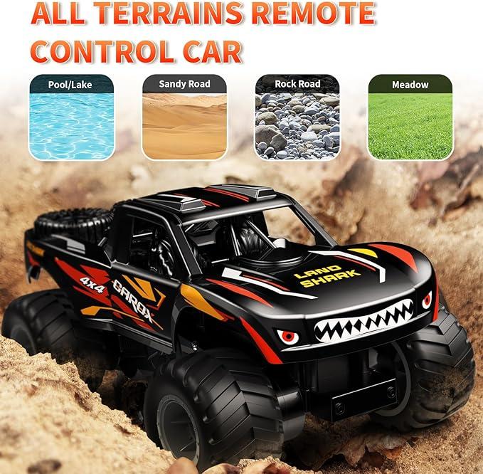 Carox 1:16 scale amphibious RC car truck, 2.4GHz shark monster truck, waterproof RC truck, all terrain off-road vehicle, pool toy water toy