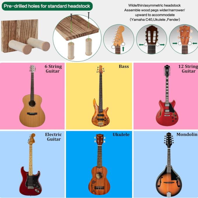 Keebofly Guitar Wall Mount Guitar Wall Hangers,Single Pack,Guitar Stand Wall with Pick Holder Guitar Rack for Acoustic or Electric Guitars,Ukulele,Bass,Mandolin,Rustic Wood Brown,Patented