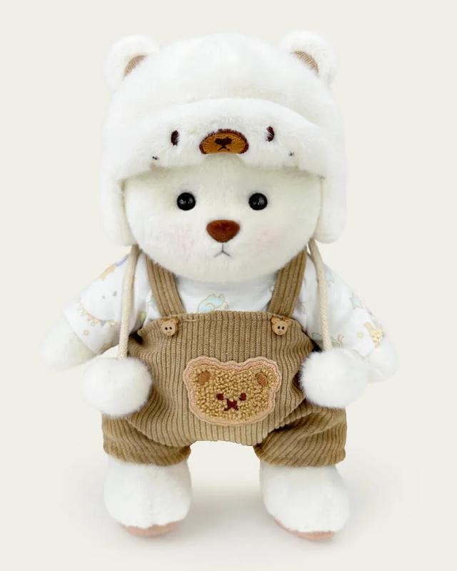 Getahug White Mink Hat Brown Overalls Bear | Handmade Jointed Teddy Bear Gift