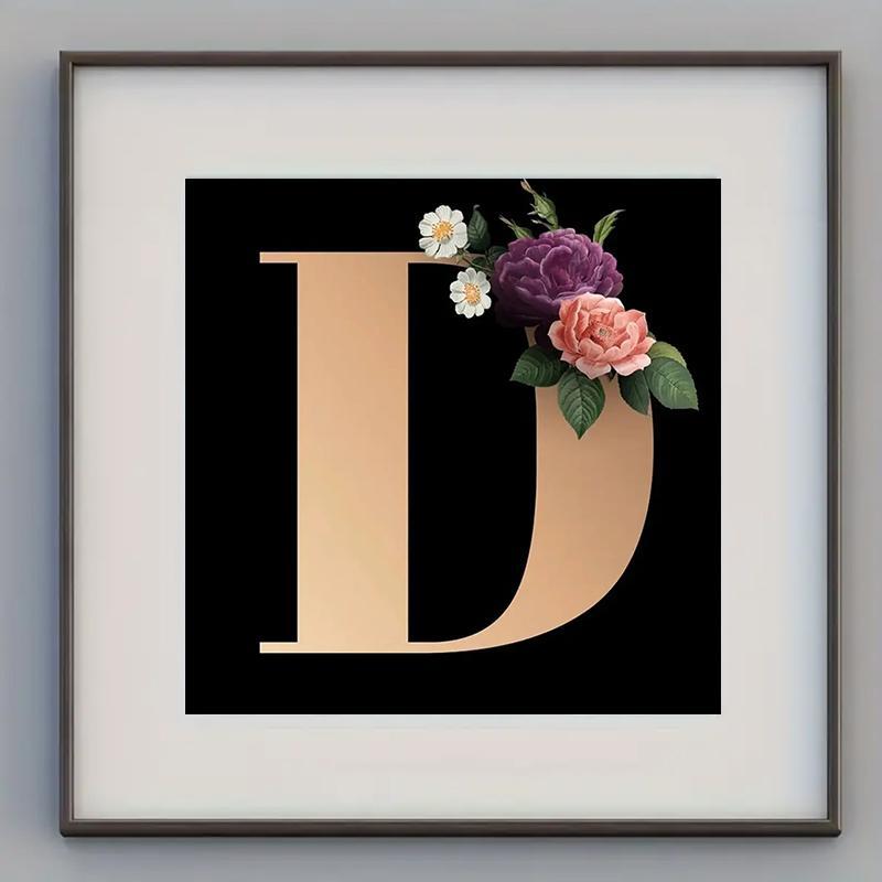 Letter D Floral Design DIY Diamond Arts Colorful Painting Kit Without Frame, DIY 5D Wall Art Home Decor for Bedroom Living Room