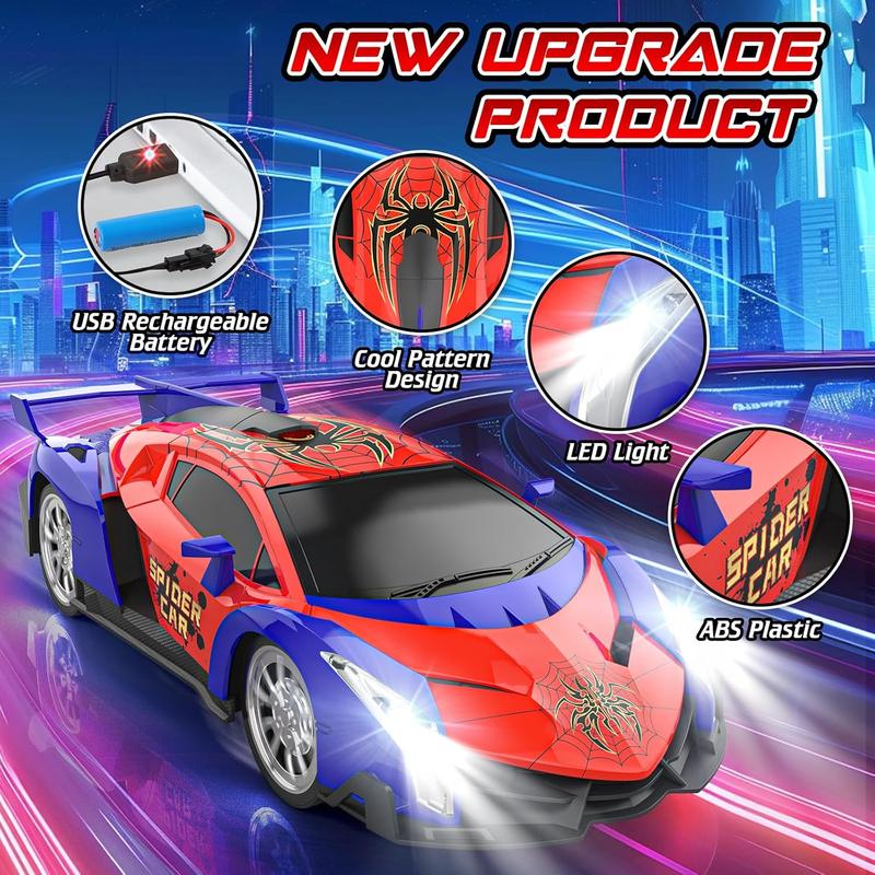 Remote Control Car, 2.4Ghz Rc Cars for Boys 4-7 8-12, Electric Kids Toys for Kids with Cool LED Lights, Rechargeable Hobby Race Cars Toys for Boys Girls Ages 4-6 5-7 6-8 8-12 Birthday Gift