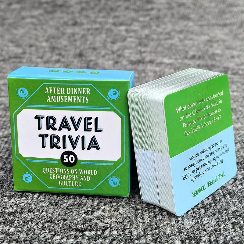 Travel Trivia Card Game, 1 Box 50 Questions on World Geography & Culture, Portable Camping & Holiday Games for Friends & Family Party