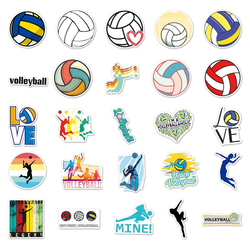 50pcs Volleyball Pattern Stickers, Creative Multi-purpose Stickers, For DIY Craft Decoration And Hand Account