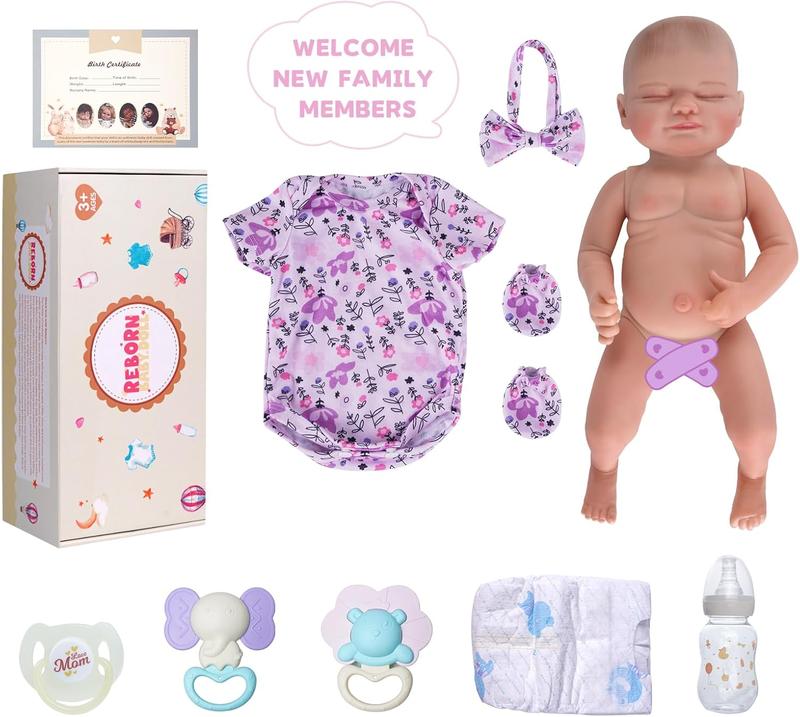 BABESIDE Lifelike Reborn Baby Dolls Skylar - 17 Inch Full Vinyl Body Realistic Newborn Baby Sweet Smile Real Life Baby Dolls Girl with Toy Accessories Gift Set for Kids Age 3+ & Collection