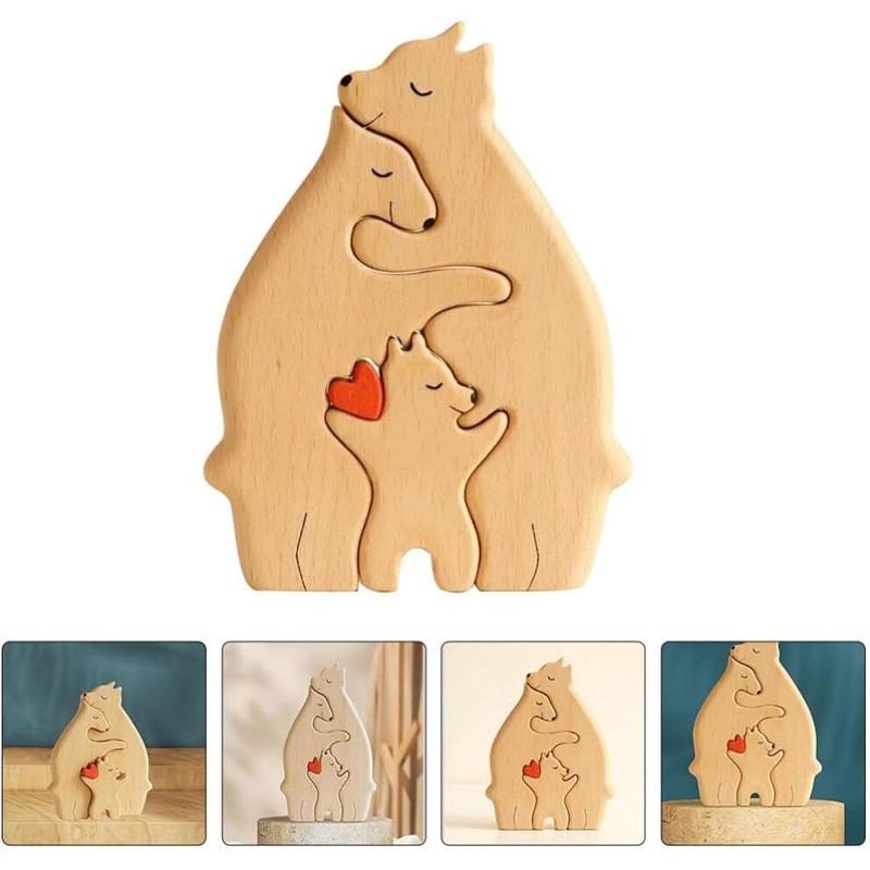 Wooden Bear Family Puzzle Ornament, 1 Count 3 in 1 Bear Family Hugging Each Other Decoration, Home Decor Statue for Living Room Bedroom Office