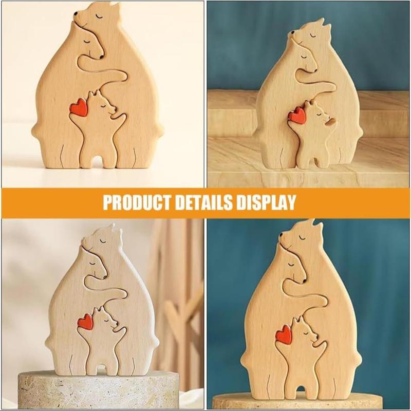 Wooden Bear Family Puzzle Ornament, 1 Count 3 in 1 Bear Family Hugging Each Other Decoration, Home Decor Statue for Living Room Bedroom Office