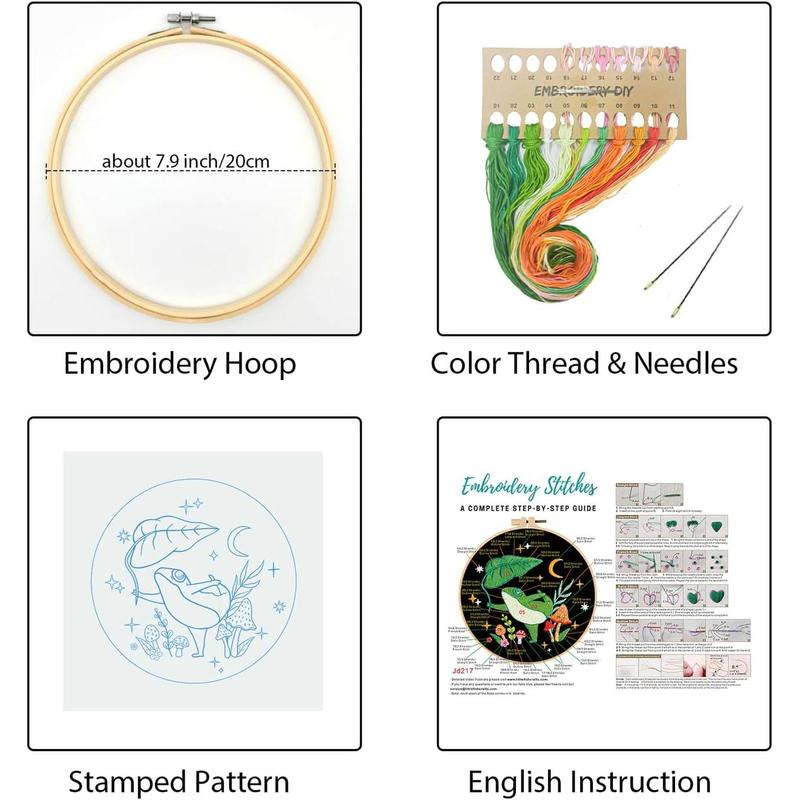 Frog Embroidery Kits for Beginners with Art Night Pattern, Cross Stitch Kit for Adults,DIY Needlepoint Kits for Embroidery Starter