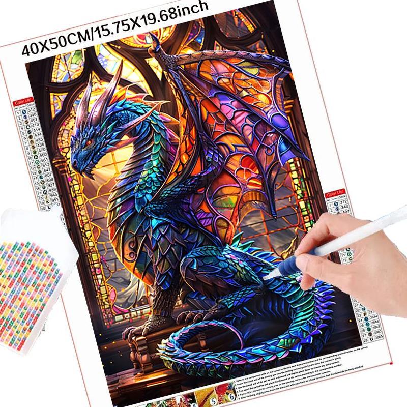 5D DIY Diamond Arts Colorful Painting Kit, Dragon Pattern Diamond Arts Colorful Painting without Frame, Handmade Art Crafts for Home Decor