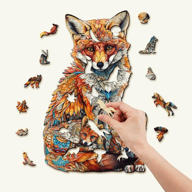 Fox Family Wooden Jigsaw Puzzle - Educational Toy for Kids and Adults