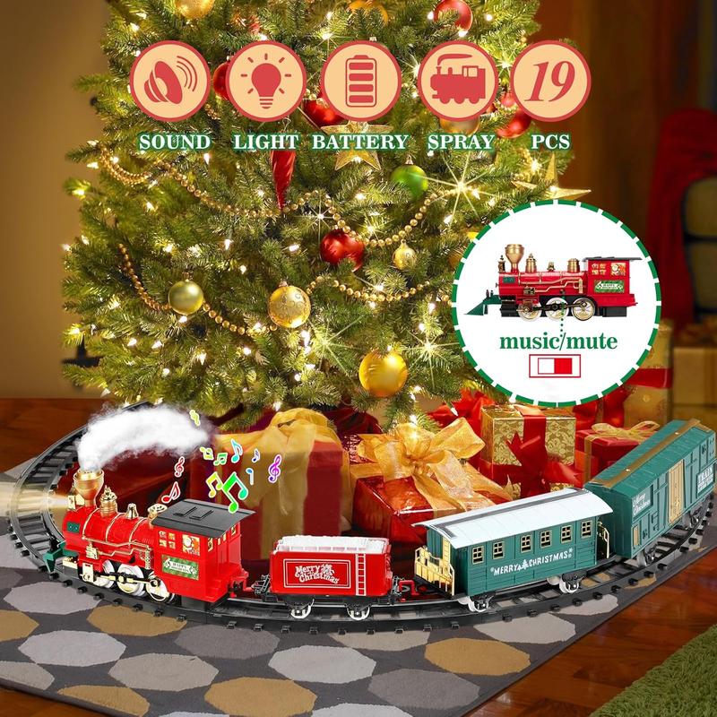 Christmas Electric Train Set Toy with Water Steam, Sounds & Lights and 4 Straight Tracks, Model Train Set for Under The Xmas Tree, Xmas Gifts for 3, 4, 5, 6, 7, 8+ Year Old Boy & Girl