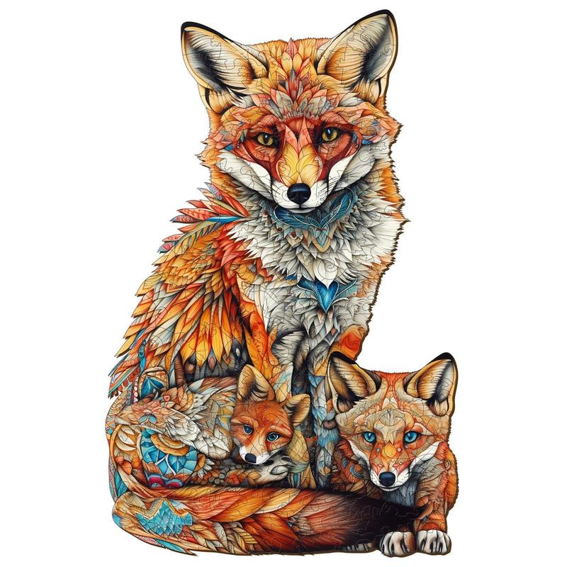 Fox Family Wooden Jigsaw Puzzle - Educational Toy for Kids and Adults