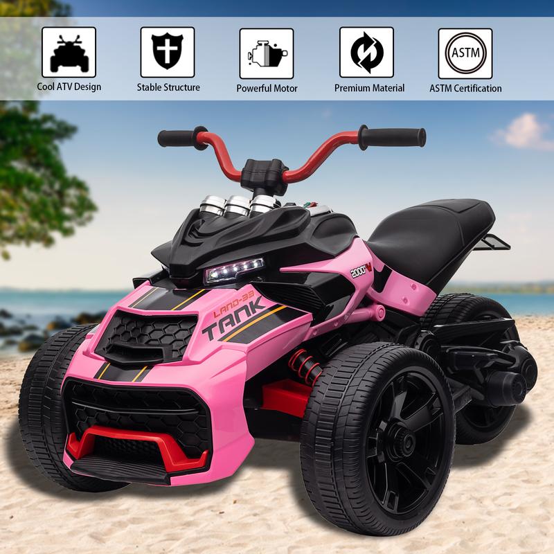 POSTACK 24V Kids ATV, 3 Wheeler Kids Electric Ride on Motorcycle, Rechargeable Battery Powered Kids Electric Vehicle with EVA Tire, Ride on Toy for Kids, Rose Pink