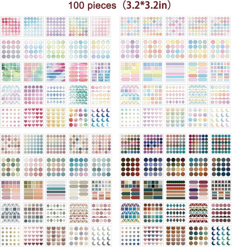 100 Sheet Washi Dots Stickers Scrapbook Stickers Colorful Decorative Journal Sticker Decoration Labels for DIY Journal Planner Scrapbooking Album Journal Supplies (100 Sheets)