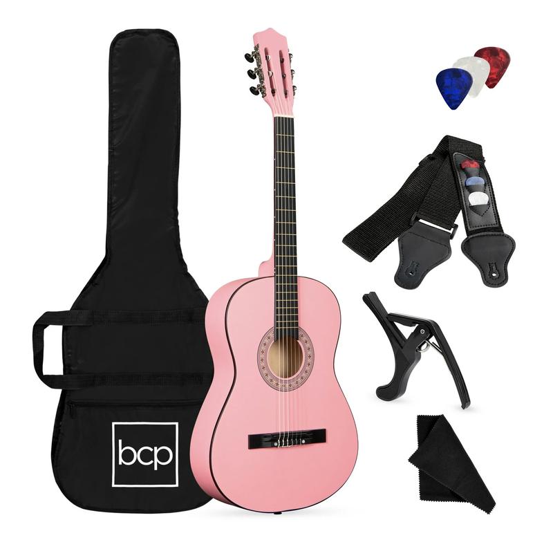 38in Beginner Acoustic Guitar Starter Kit w  Gig Bag, Strap, Strings - Pink