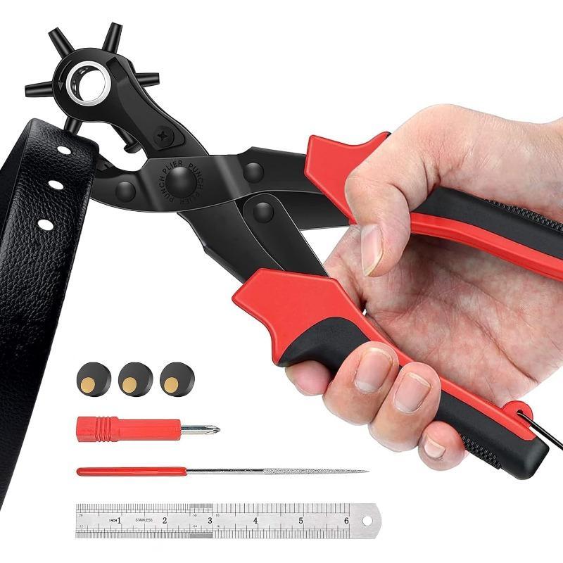 Multi-application Rotating Punching Tool Kit, 1 Set Double Lever Design Leather Punching Tool, Heavy-duty Rotating Punching Machine, Professional Hand Tool