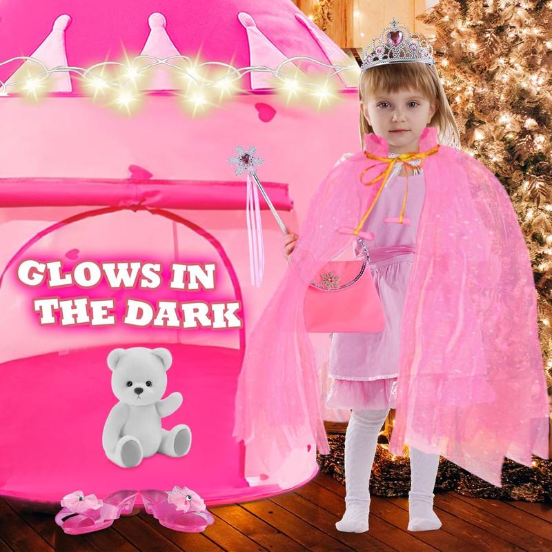 Christmas gift  Princess Castle Play Tent Dress Up with LED Glow in The Dark Stars - Pink