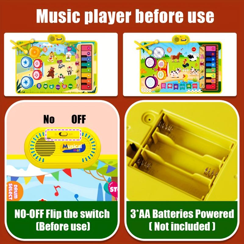 Piano and Drum Set Play Mat, Music Toy for Girls Boys, All Toy, Holiday Gift, Christmas and Halloween Gifts, Random Color