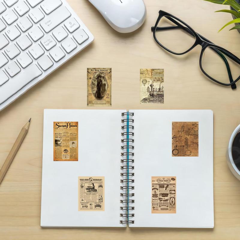 Vintage Newspaper Pattern Sticker, 35pcs set Scrapbooking & Journal Making Material Paper, DIY Decorative Sticker for Stationery Computer Water Bottle