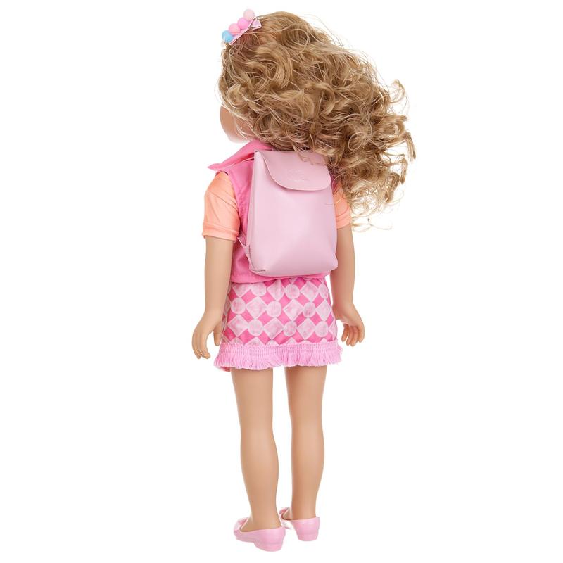 18 inch girl doll playset, including doll clothes and accessories, including 18 inch doll, jacket, t-shirt, skirt, shoe back bag, headband