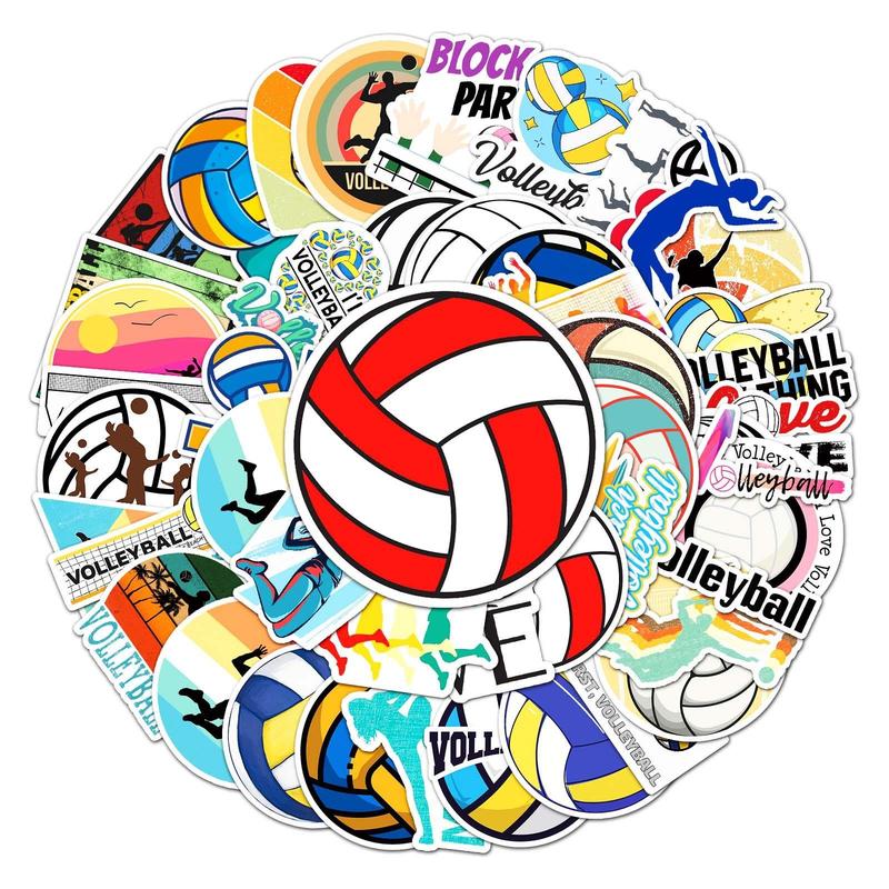 50pcs Volleyball Pattern Stickers, Creative Multi-purpose Stickers, For DIY Craft Decoration And Hand Account