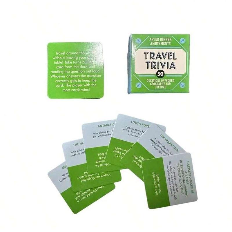 Travel Trivia Card Game, 1 Box 50 Questions on World Geography & Culture, Portable Camping & Holiday Games for Friends & Family Party